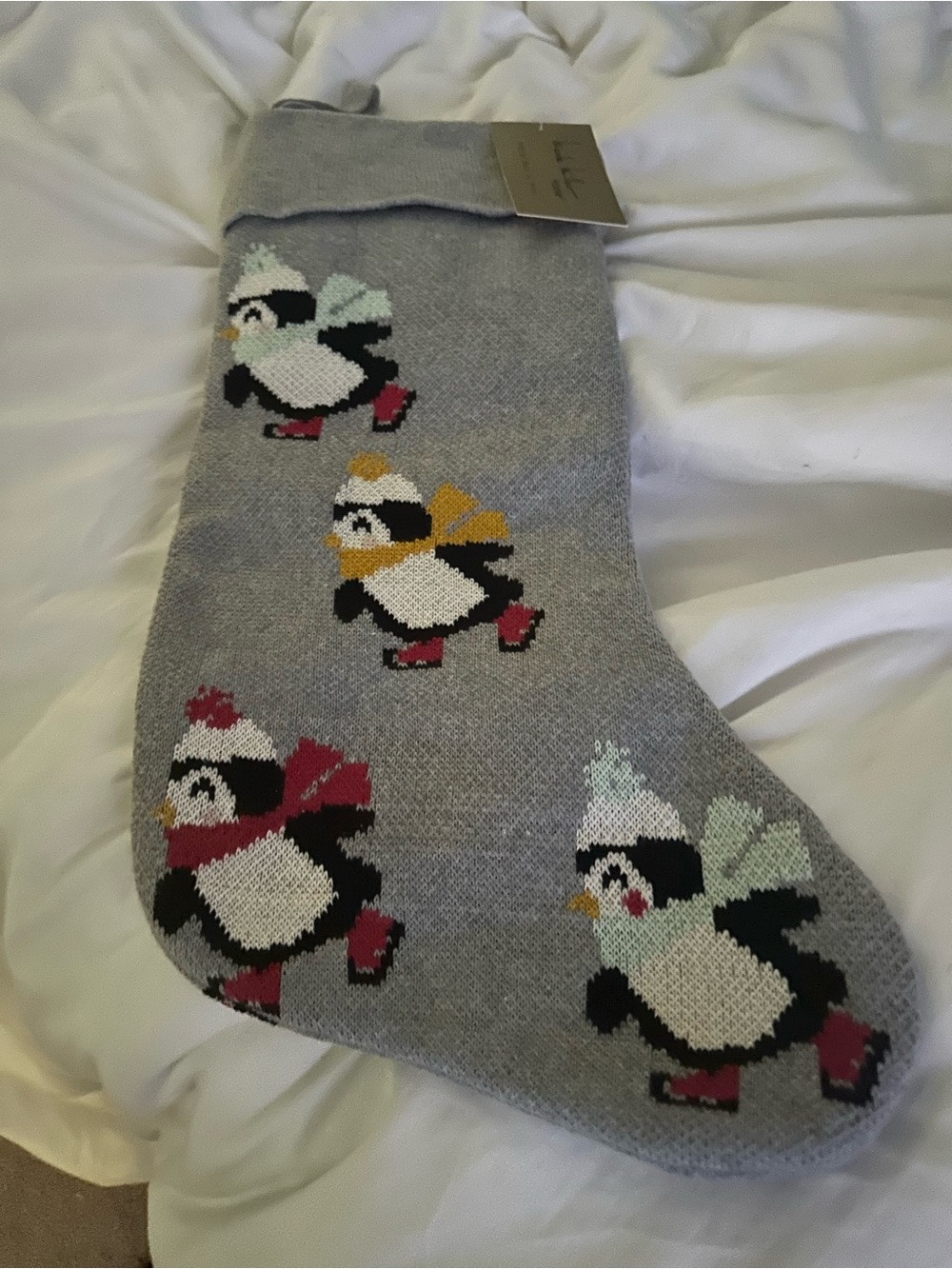 Gray Penguin Knit Stocking